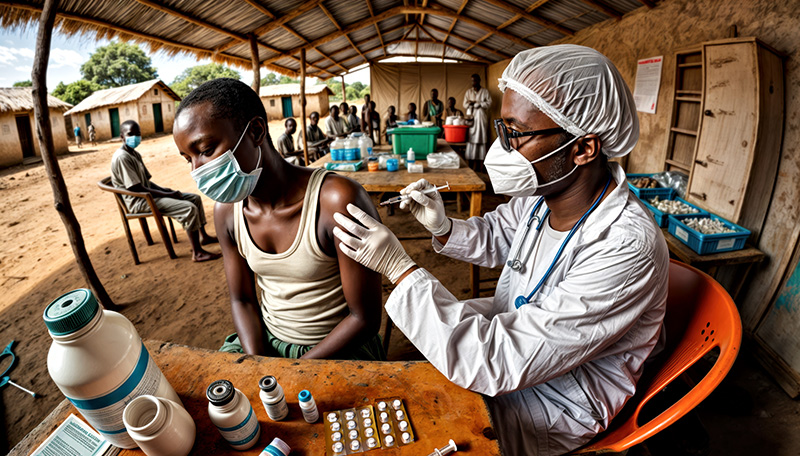 Mpox Vaccination in Africa Mpox Injection by Doctor In African Rural Village