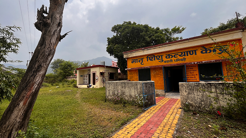 A rural health center in Uttarakhand, India, surrounded by hills