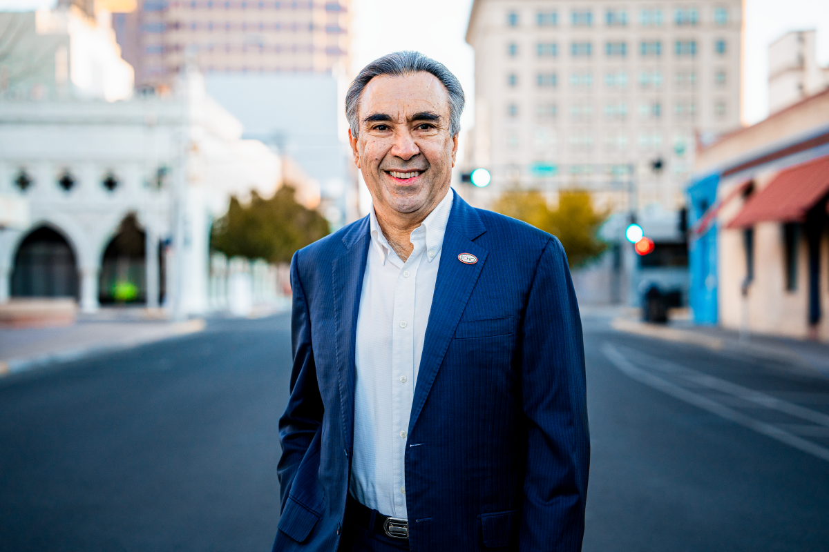 Dr. Sanjeev Arora, stands in downtown Albuquerque, New Mexico.