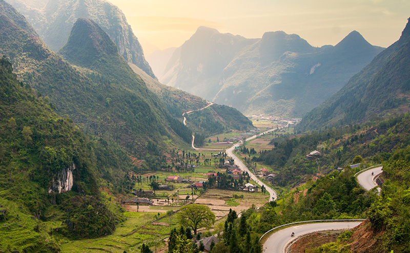 Landscape view of mountains and valleys in northern Vietnam