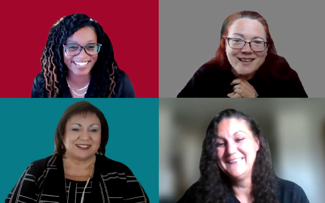 A collage of four women on Zoom screens