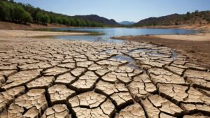 Drying lake bed in drought